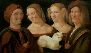 Quattro Persone che Ridono alla Vista di un Gatto da Niccolo Frangipane